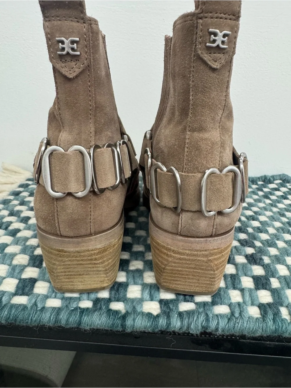 Sam Edelman Taupe Suede Ankle Booties with Harness Detail